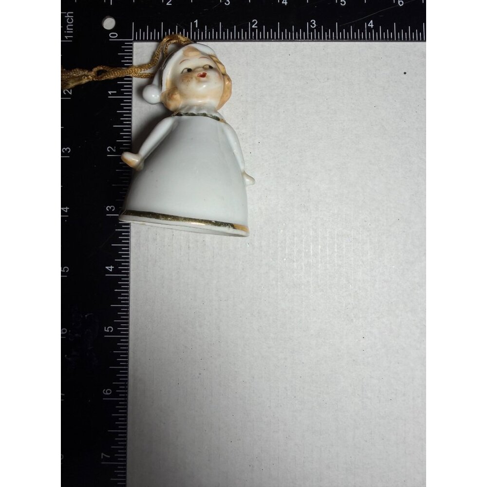 Vintage Porcelain Girl Bell With Gold Trim & Hanging Cord - Picture 4 of 4